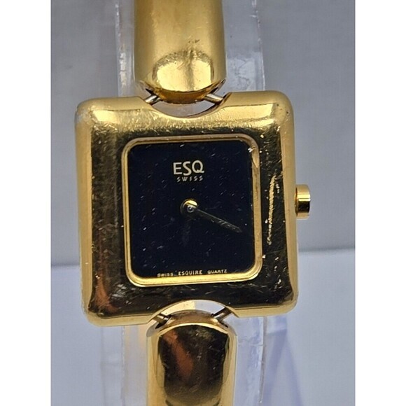 ESQ by Movado 100663 Gold Tone Bangle Cuff Watch Swiss Black Dial New Battery main image 13